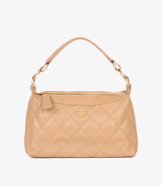 Beige Quilted Lambskin Vintage Wild Stitch Classic Shoulder Bag