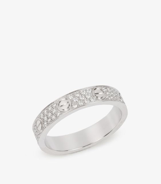 Pave Diamond 18ct White Gold Small Love Wedding Band Ring