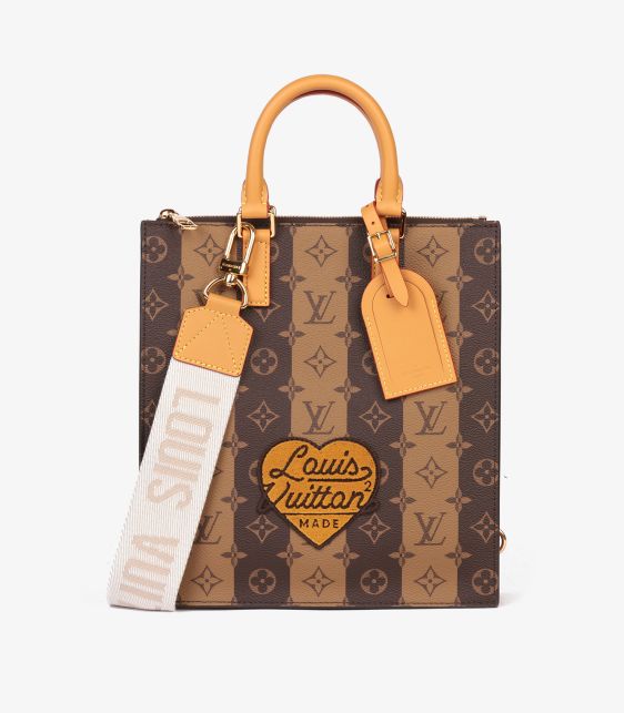 x Nigo Brown Stripe Reverso Monogram Coated Canvas Sac Plat Cross