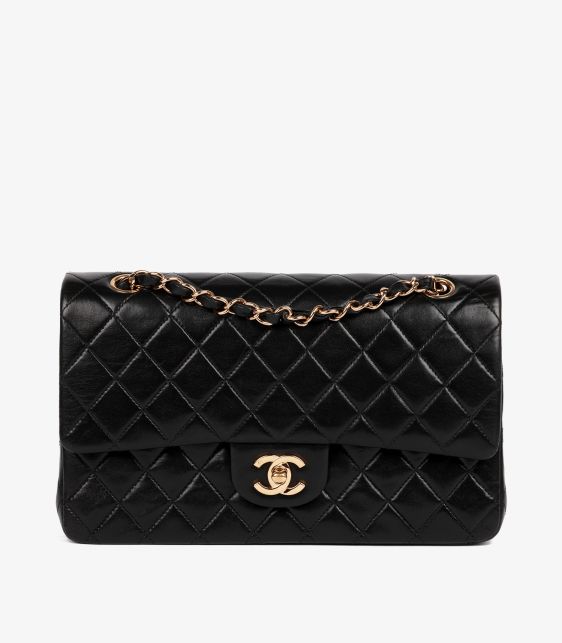 Chanel Black Quilted Lambskin Leather Medium Classic Double Flap Bag