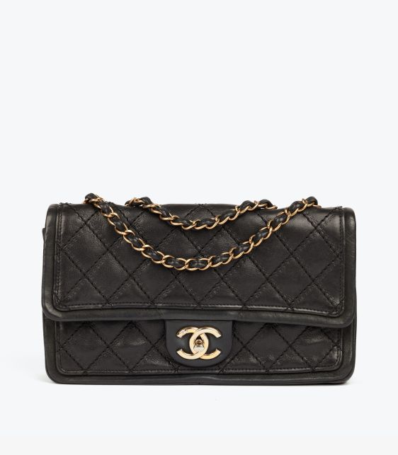 Black Quilted Iridescent Calfskin Leather Sheriff Star Classic Single Flap Bag