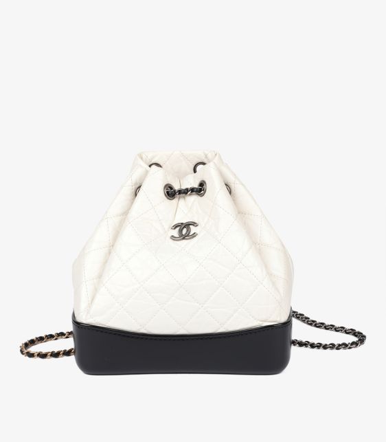 Black Smooth Calfskin Leather & White Aged Calfskin Leather Gabrielle Backpack