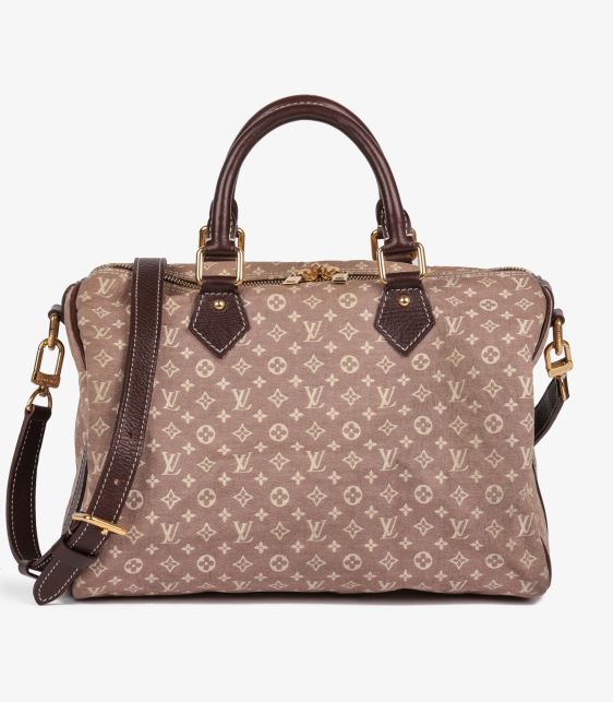 Red Monogram Canvas & Burgundy Calfskin Leather Mini Lin Speedy 30cm Bandoulière