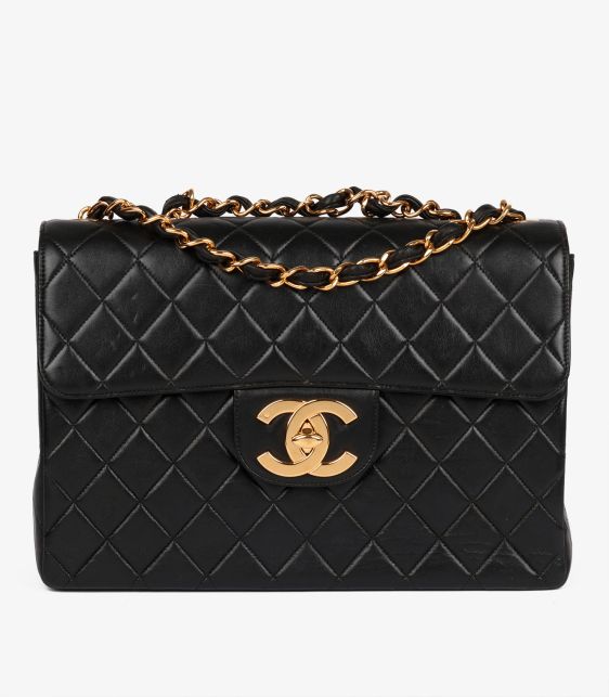 Black Quilted Lambskin Vintage Jumbo XL Classic Single Flap Bag