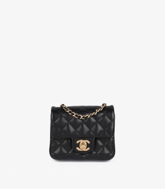 Black Quilted Lambskin Square Micro Flap Bag