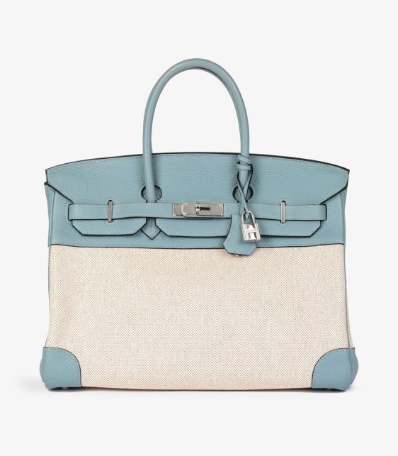 Ciel Togo Leather & Natural Toile Canvas Birkin 35cm Retourne