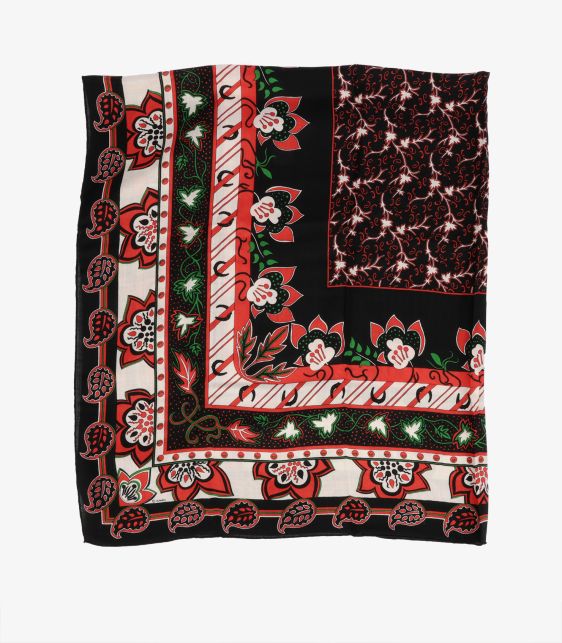 Black, Red, White & Green Large Treille et Muscade Silk Cashmere Shawl