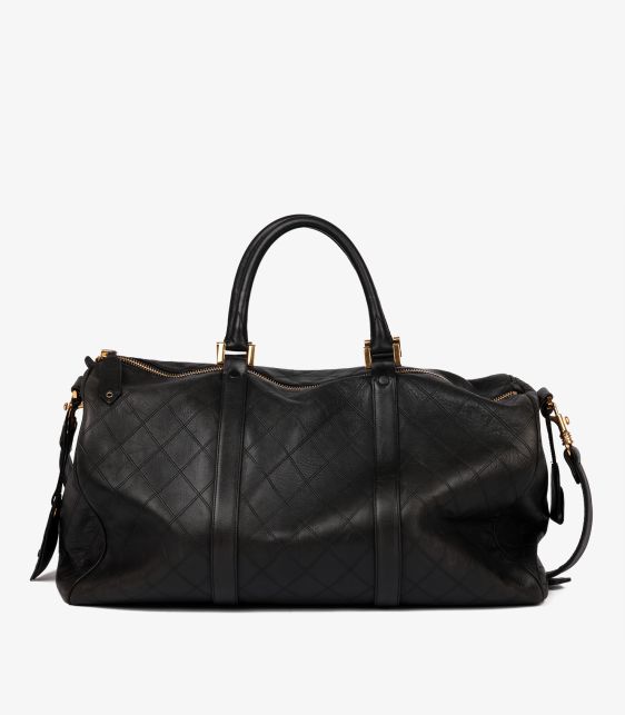 Chanel Black Quilted Lambskin Leather Vintage Timeless Boston 50