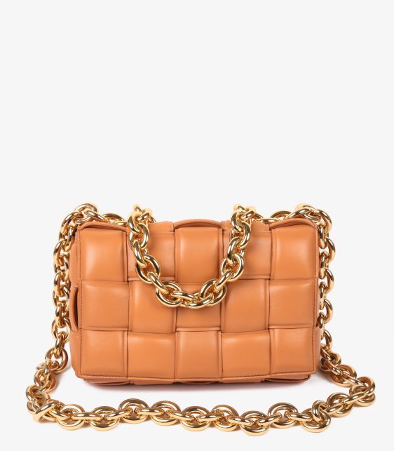 Pale Orange Woven Lambskin Leather Chain Cassette