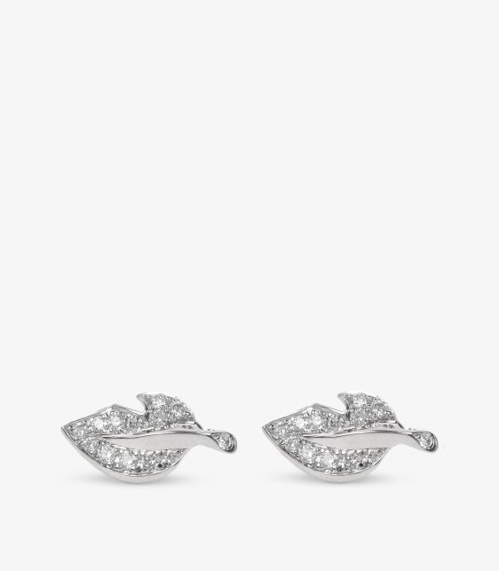 Diamond 18ct White Gold Rose Leaf Bagatelle Stud Earrings