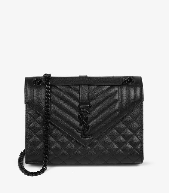 Black Quilted Grained Calfskin Leather So Black Medium Envelope Bag