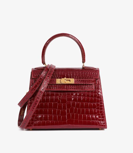 Rouge H Shiny Porosus Crocodile Leather Vintage Kelly 20cm