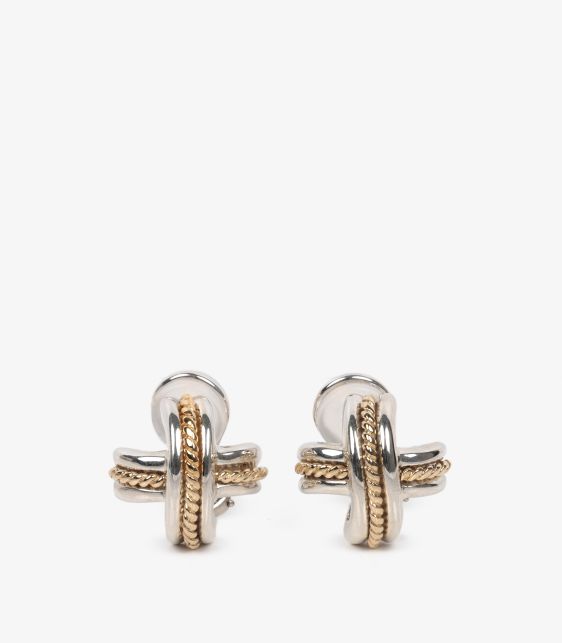 Signature Vintage Sterling Silver and 18ct Yellow Gold Clip Earrings