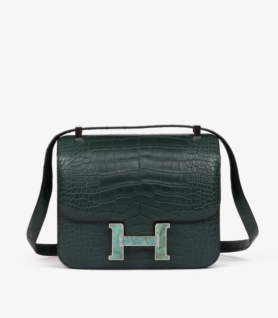 Vert Titien Matte Alligator Leather Turquoise Marble Constance 24