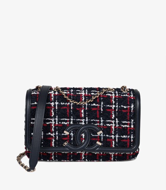 Navy, Red, White Tweed & Navy Lambskin Small Filigree Flap Bag
