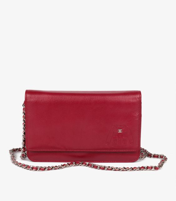 Red Goatskin Leather Mademoiselle Jacket Embossed Wallet-on-Chain WOC