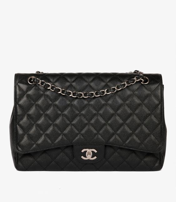 Black Quilted Caviar Leather Maxi Classic Single Flap Bag