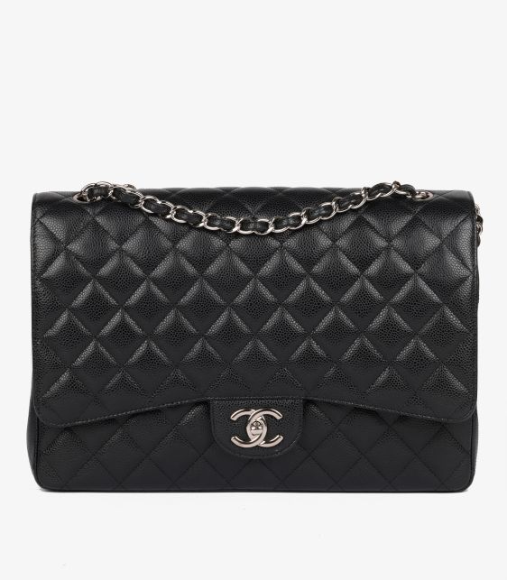 Black Quilted Caviar Leather Maxi Classic Double Flap Bag