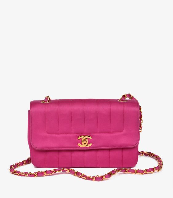 Fuchsia Vertical Quilted Velvet Small Diana Classic Single Flap