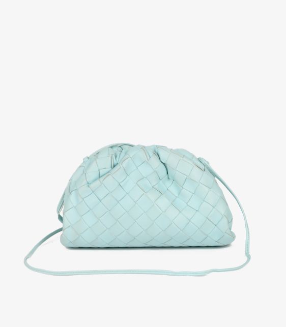 Light Blue Intrecciato Woven Calfskin Leather Mini The Pouch