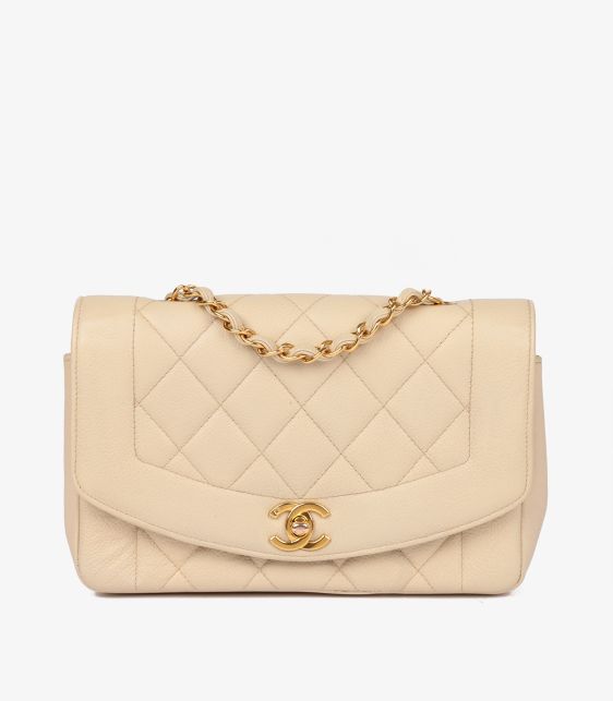 Ivory Quilted Caviar Leather Vintage Small Diana Classic Single Flap Bag