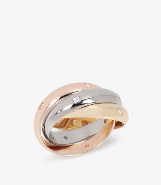 Diamond Set 18ct White Gold, 18ct Yellow Gold and 18ct Rose Gold Medium Trinity Ring