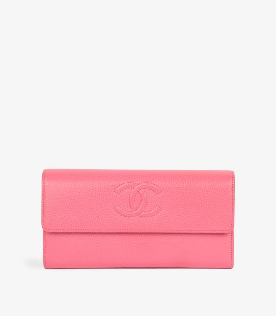Chanel Pink Caviar Leather Timeless Long Wallet at Xupes