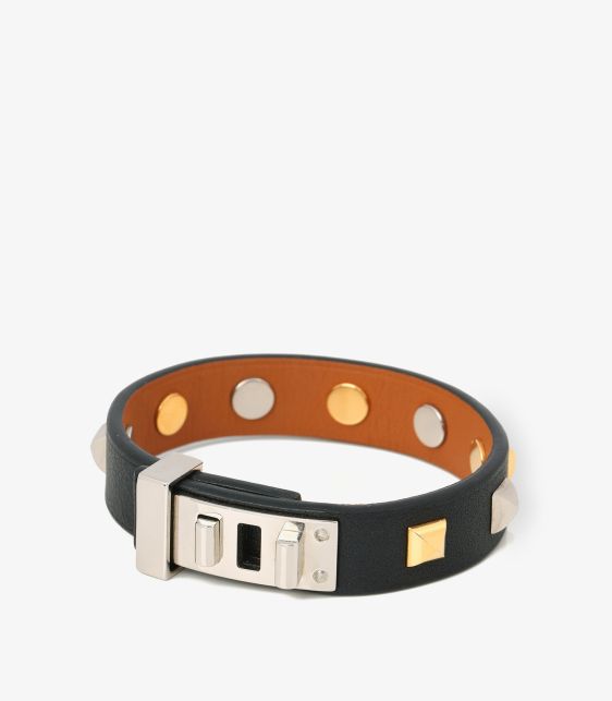Hermès Black Swift Leather Mini Dog Clous Carres Bracelet at Xupes