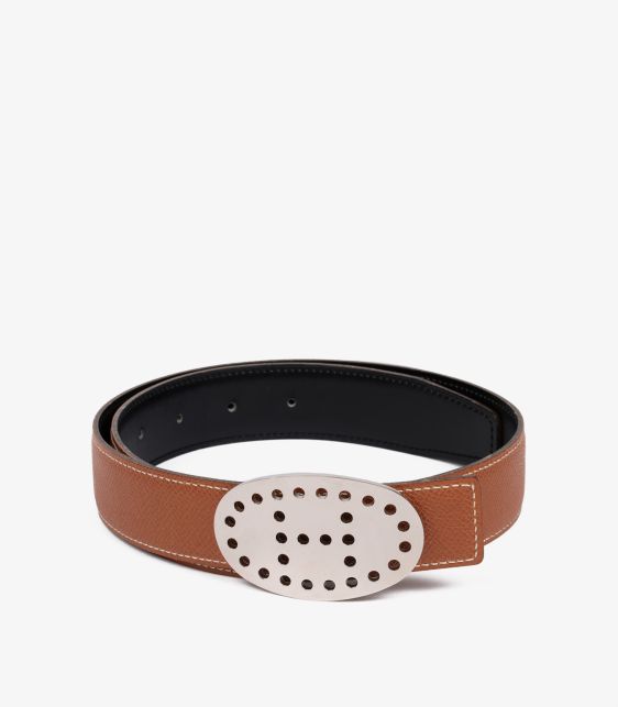 Hermès Gold Epsom Leather & Black Box Calf Leather Vintage 32mm Mirage Reversible Belt - 70 at Xupes