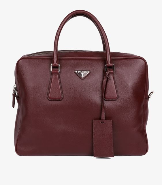Prada Burgundy Saffiano Leather Work Bag at Xupes