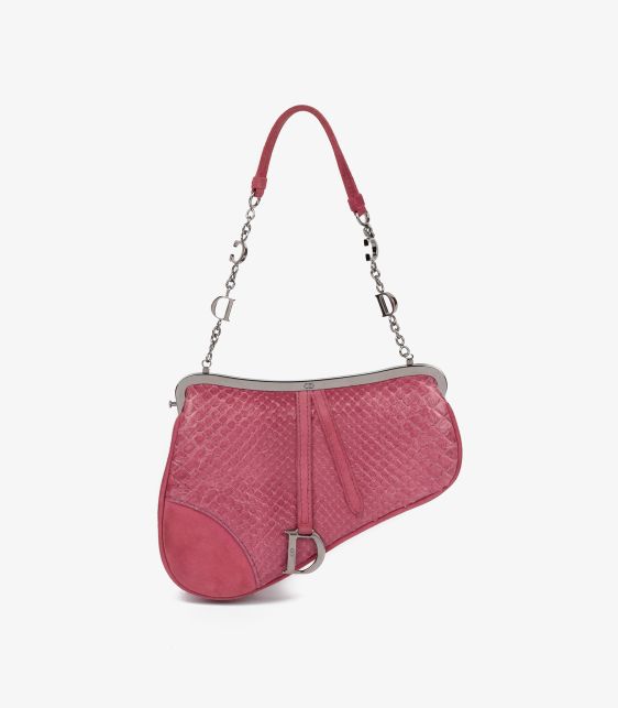 Christian Dior Pink Snakeskin & Suede Vintage Mini Saddle Bag at Xupes