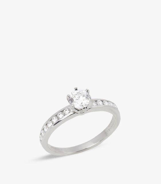 Tiffany & Co. Brilliant Cut 0.47ct with Diamond Shoulder Platinum Tiffany Setting Ring at Xupes