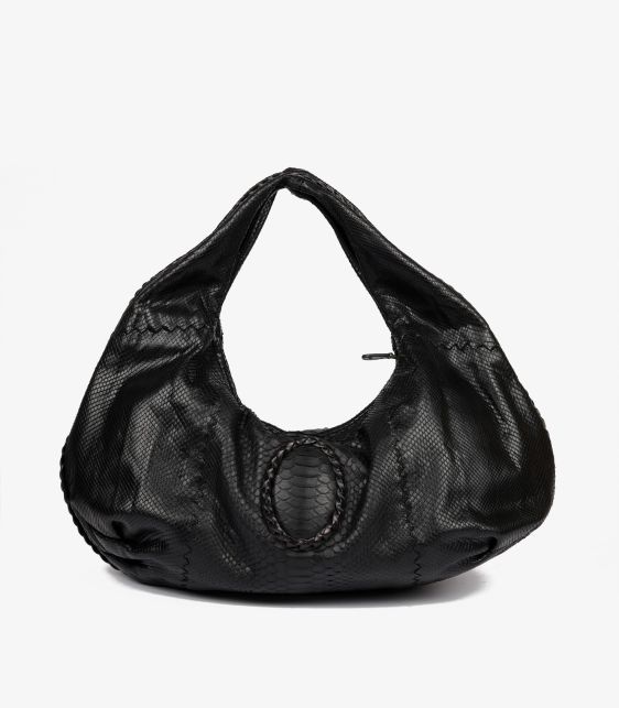 Black Python Belly Croquet Hobo Shoulder Bag
