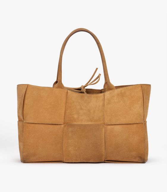 Camel Suede Intrecciato Medium Arco Tote