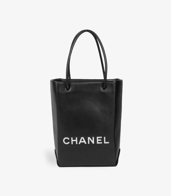 Black & White Lambskin Mini Shopping Bag Tote