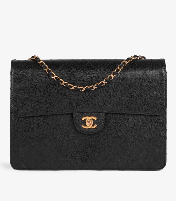 Black Quilted Caviar Leather Vintage Jumbo Classic Single Flap Bag
