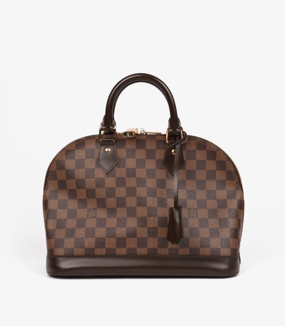 Damier Ebene Coated Canvas & Brown Calfskin Leather Alma PM