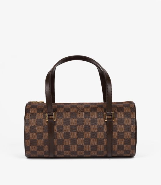 Damier Ebene Coated Canvas & Brown Calfskin Leather Vintage Papillon 26