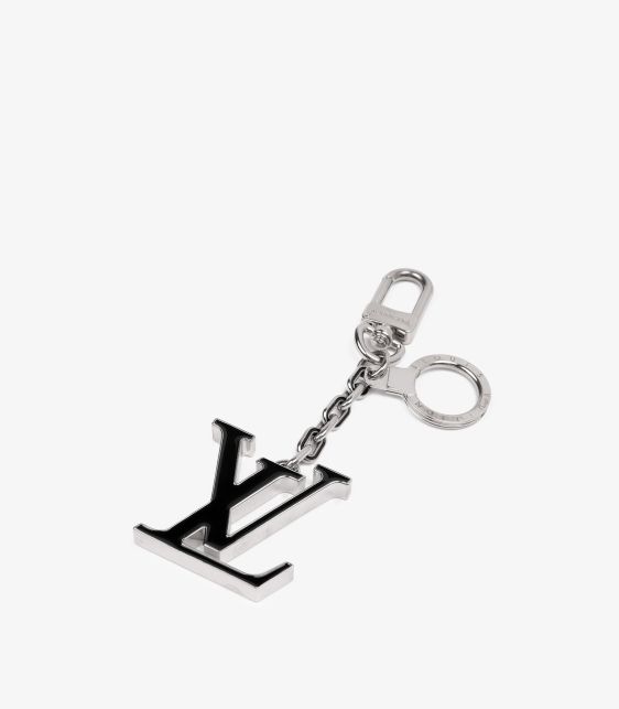 Black Resin & Silver Tone LV Initiales Bag Charm Key Holder