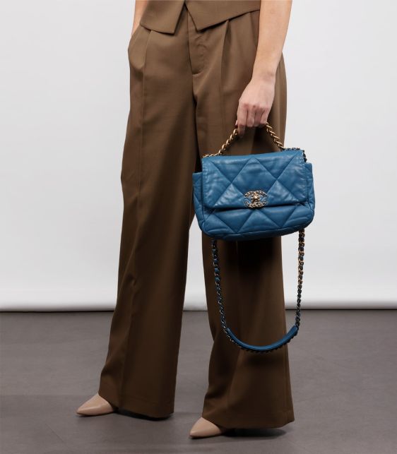 Blue Quilted Goatskin Leather Small 19 Flap Bag