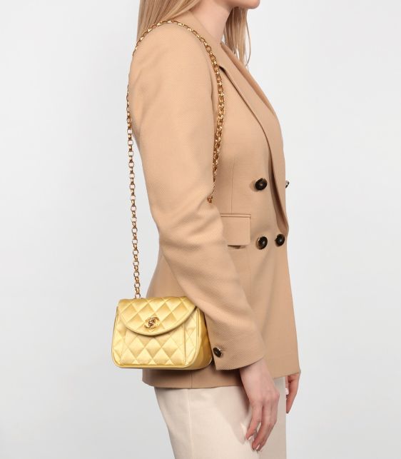 Yellow Quilted Satin Vintage Mini Flap Bag