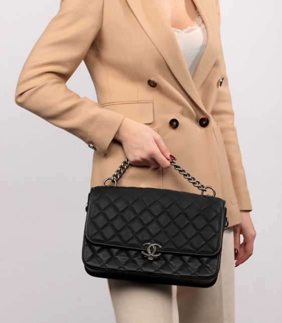 Black Quilted Caviar Leather & Iridescent Calfskin Daily Carry Messenger
