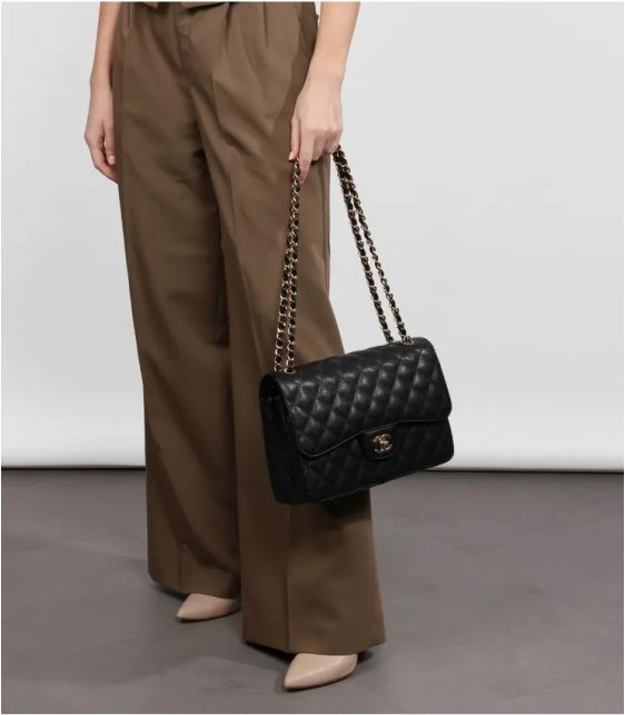 Black Quilted Caviar Leather Jumbo Classic Double Flap Bag