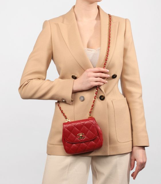 Red Quilted Caviar Leather Vintage Mini Flap Bag