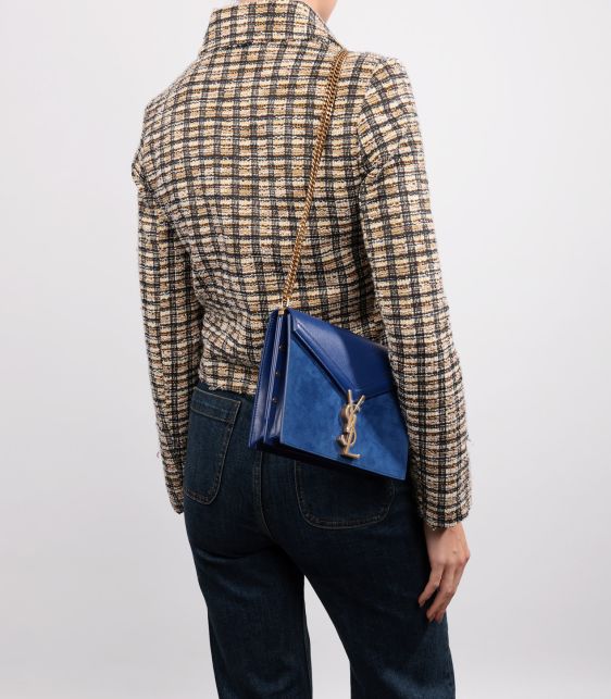 Blue Calfskin Leather & Suede Medium Cassandra