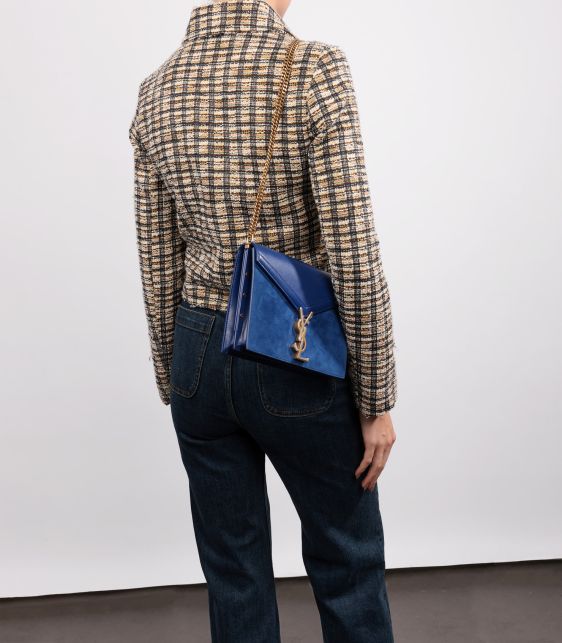Blue Calfskin Leather & Suede Medium Cassandra