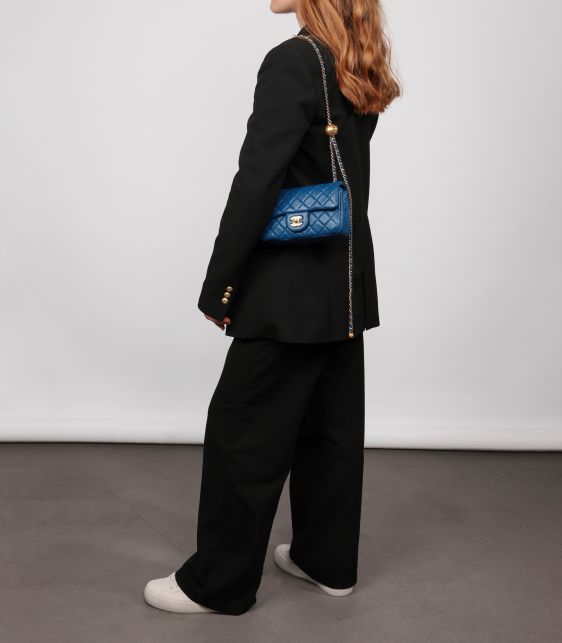Royal Blue Quilted Lambskin Coco Crush Rectangular Mini Flap Bag