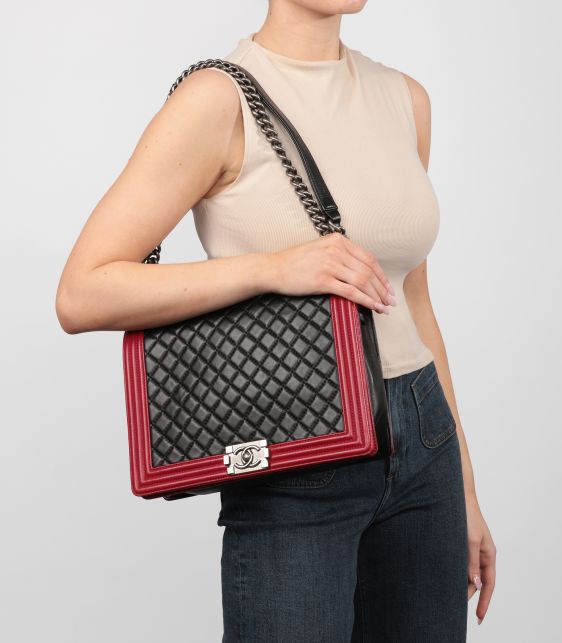 Black & Red Quilted Lambskin Large Le Boy Bag