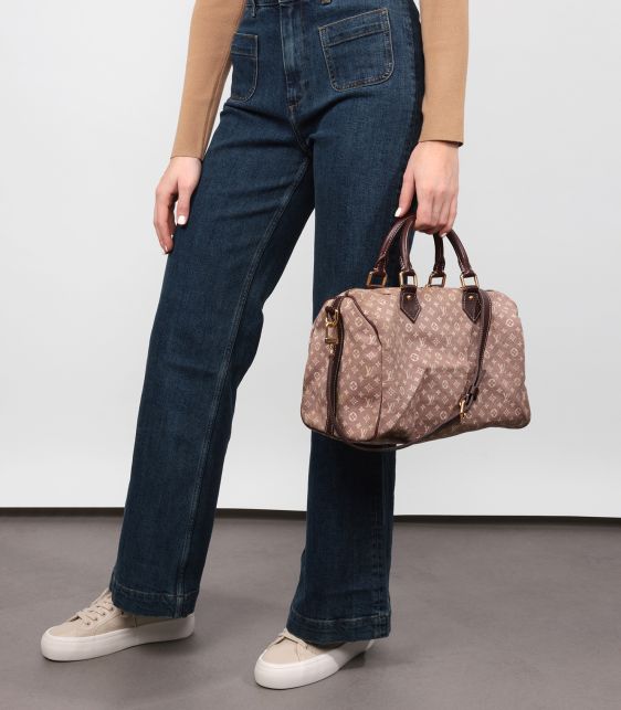 Red Monogram Canvas & Burgundy Calfskin Leather Mini Lin Speedy 30cm Bandoulière