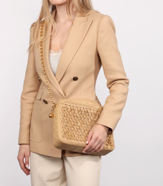 Beige Quilted Lambskin Vintage Timeless Camera Bag